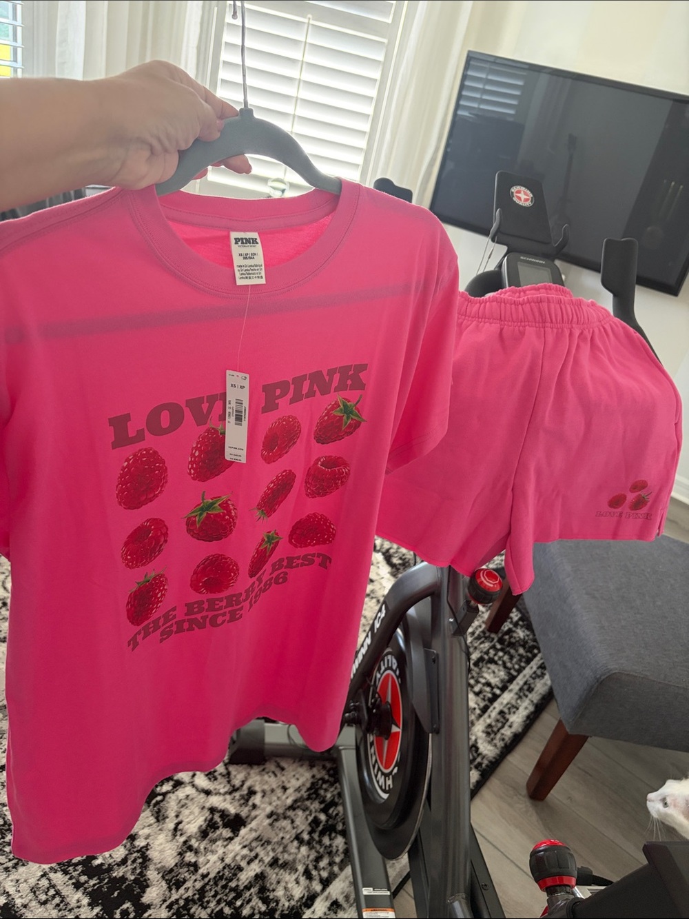 Woman’s PINK Victoria's Secret Hot Pink Strawberry Graphic Tee & shorts